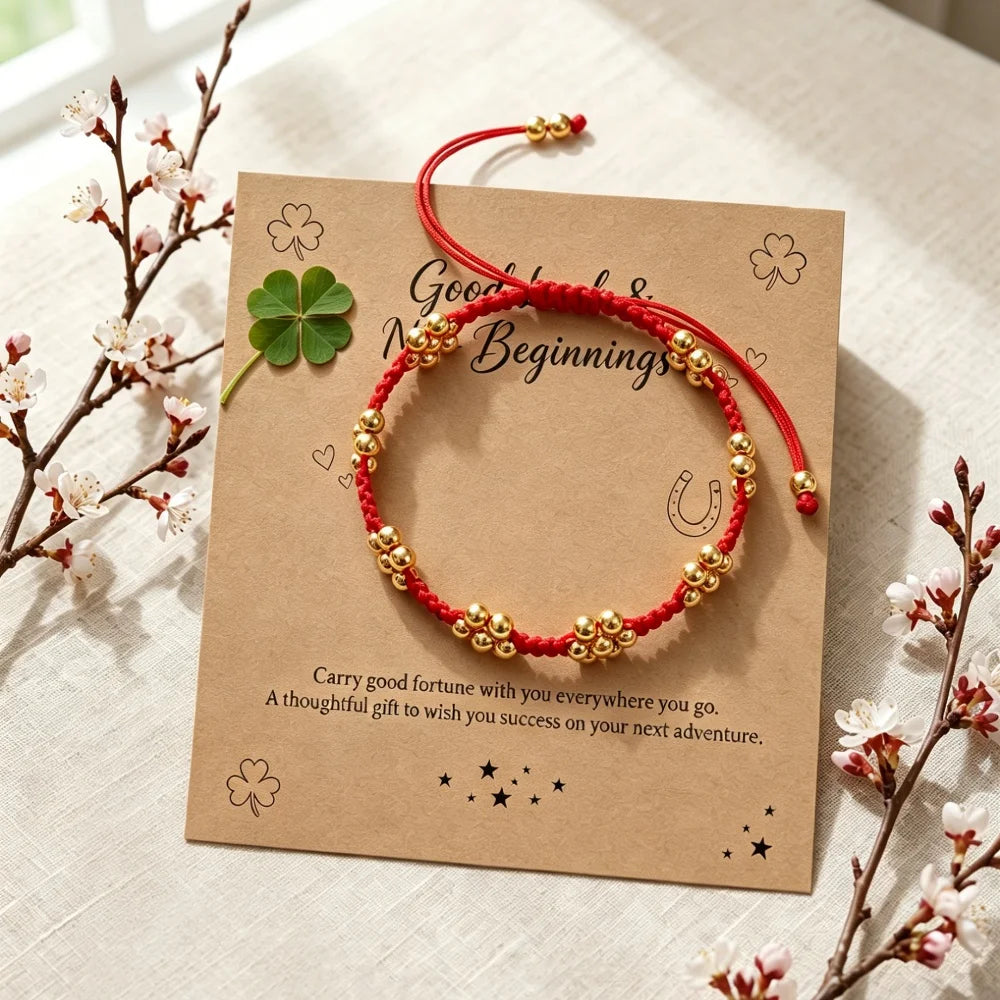 Handmade Red Rope Braided Bracelets Petal Shape Copper Beads Cluster Bangles for Women Men Friendship Couple Lucky Jewelry Gift