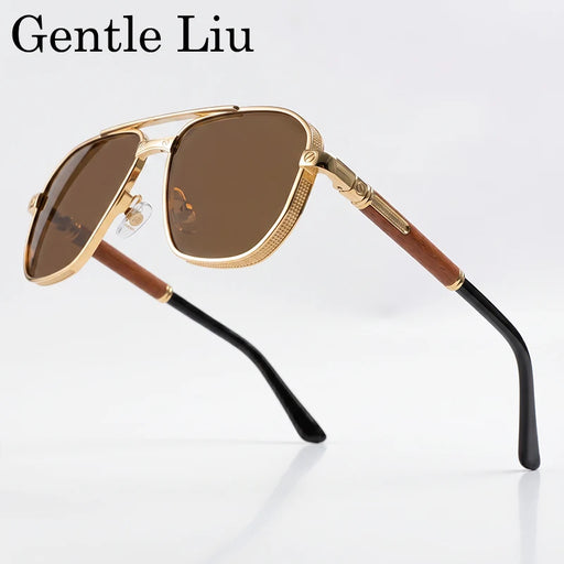 Gafas de sol de armazón metálico cuadrado estilo Punk para hombre 2026, de diseñador de lujo, estilo Steampunk vintage, puente doble, estilo Hip Hop, gafas de sol para exteriores.