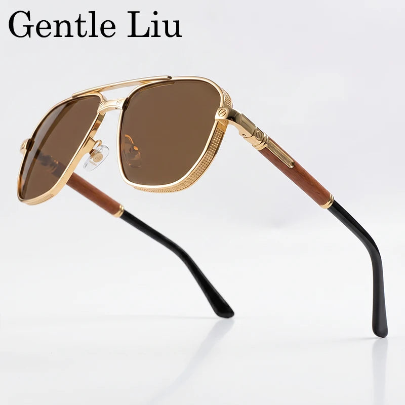 Square Punk Metal Frame Sunglasses Men 2026 Luxury Designer Vintage Steampunk Double Bridge Hip Hop Sun Glasses Outdoor Shades