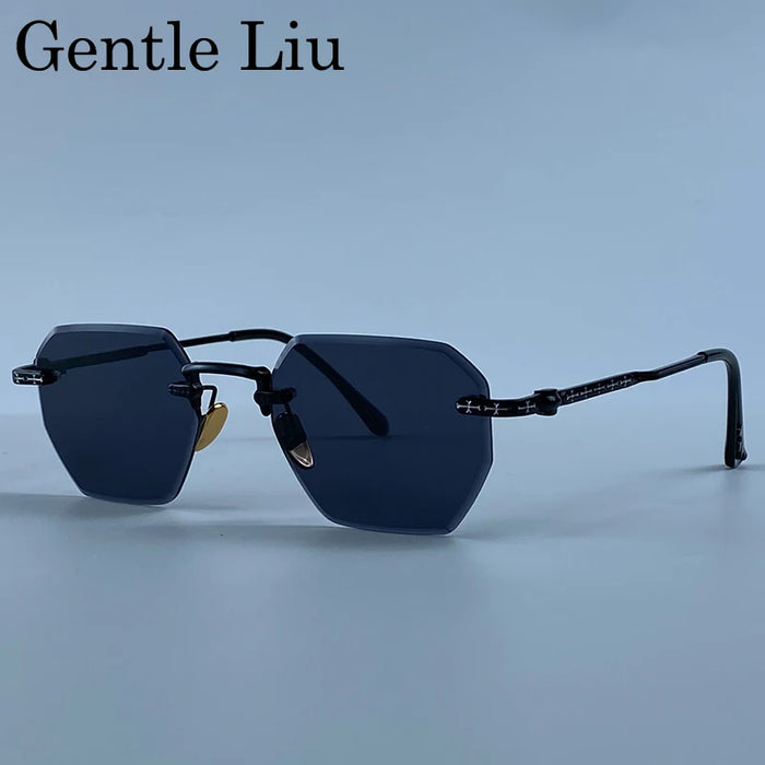 Gafas de sol cuadradas sin montura para hombre 2026, de lujo, de diseñador, modernas, de polígono, con montura de metal, gafas de sol Y2K, punk, sin montura, Hip Hop