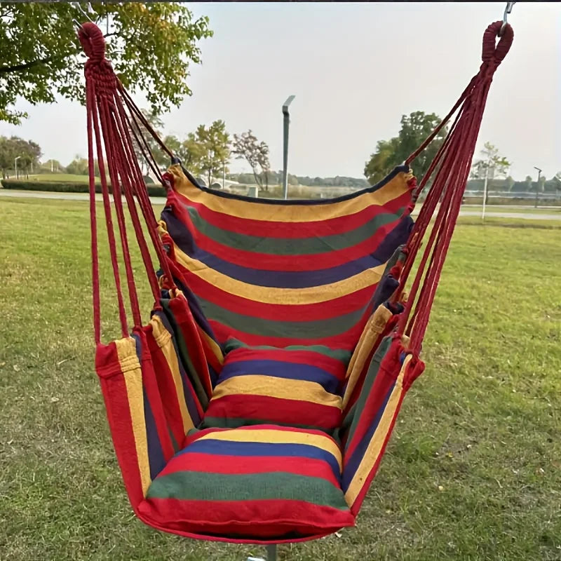 Durable Portable Hammock Chair Striped Design Comfortable Hanging Lounger for Camping Backyard Garden Patio Rest