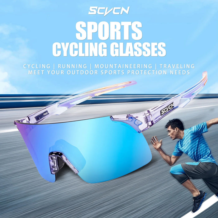 SCVCN New HD Cycling Sunglasses Sports Running Glasses Men's Women Mountain Bicycle Glasses Outdoor UV400 Bike Eyewear