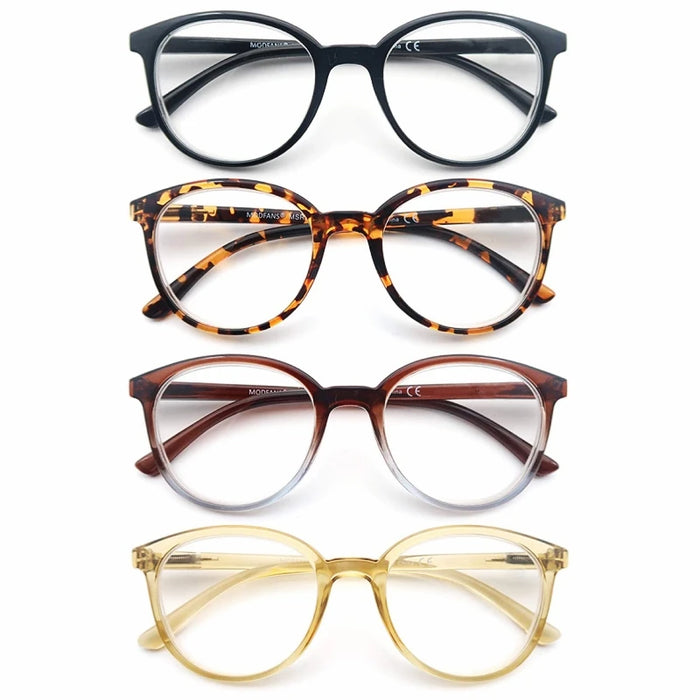 Round Reading Glasses Women Readers Eyeglasses Classic Frame Flexble Plastic Spring Hinge Lightweight Wear with Diopter +1.0~4.0
