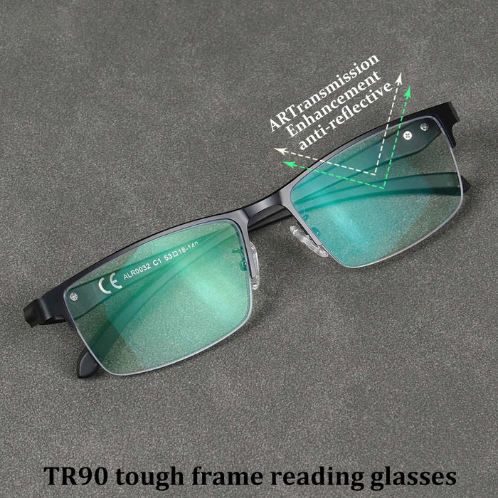 Gafas de lectura cuadradas para hombre, lentes verdes revestidas, monturas ultraligeras, patillas flexibles, gafas de lujo de marca de diseñador, regalos, medio armazón