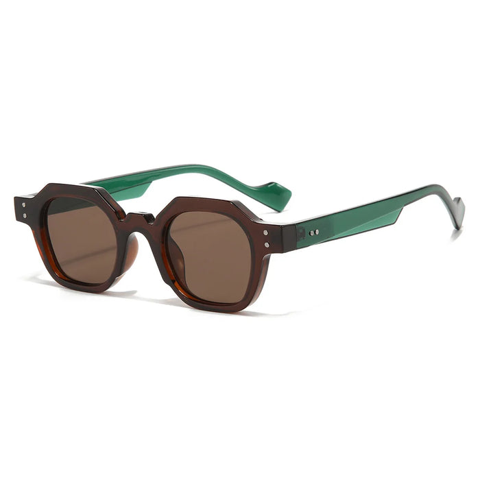 Vintage Polygon Square Women Sunglasses Fashion Hexagon Clear Ocean Lens Shades UV400 Men Rivets Sun Glasses Oculus