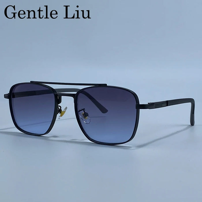 2026 Luxury Square Sunglasses Men Retro Double Bridge Metal Frame Driving Eyewear Vintage Sun Glasses For Male Outdoor Shades