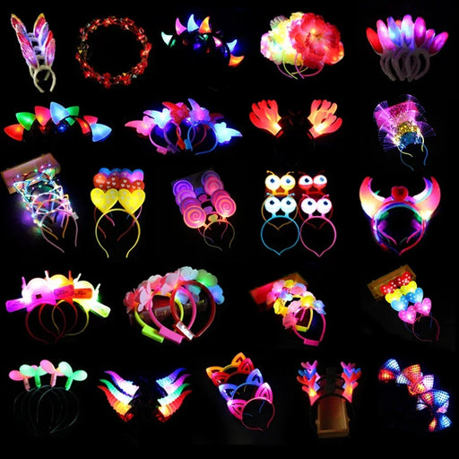 10 serre-têtes lumineux LED pour adultes et enfants : chat, lapin, couronne, fleurs, halo. Idéal pour les anniversaires et mariages.