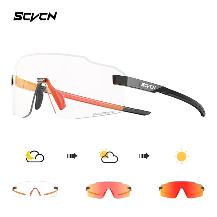 SCVCN Ultralight Photochromic Sports Running Sunglasses Men Women Outdoor Road Cycling Glasses UV400 Windproof Sandproof Goggles
