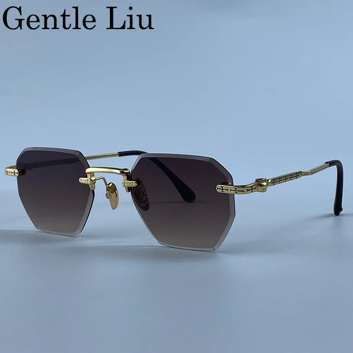 Gafas de sol cuadradas sin montura para hombre 2026, de lujo, de diseñador, modernas, de polígono, con montura de metal, gafas de sol Y2K, punk, sin montura, Hip Hop