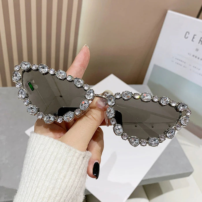 Gafas de gato, gafas de sol extragrandes con pedrería, gafas de sol retro metálicas personalizadas y de moda con diamantes