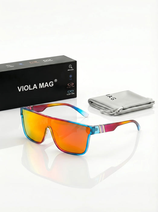VIOLA MAG Fashion Color Film Square Glasses, Integrated Design, Fashionable for Daily Leisure Outing, Comes with Glasses Bag