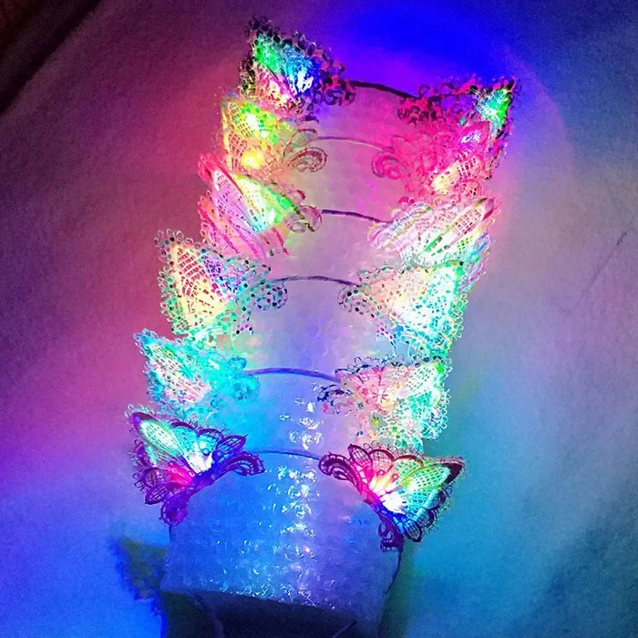 10pcs Adult Kids LED Glow Party Sequin Cat Bunny Crown Flower Headband Halo Light Up Wreath Hairband Birthday Gift Wedding