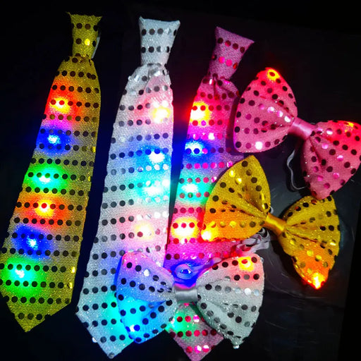 Lot de 10 cravates lumineuses LED clignotantes pour homme avec paillettes, nœud papillon lumineux, cadeau de fête rave, 3 modes de clignotement