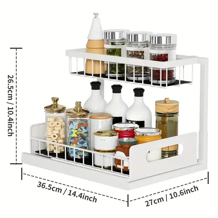 2 Tier Under Sink Organizer Pull Out Storage Rack With Sliding Drawer Wire Basket For Kitchen Bathroom Cabinet Organization
