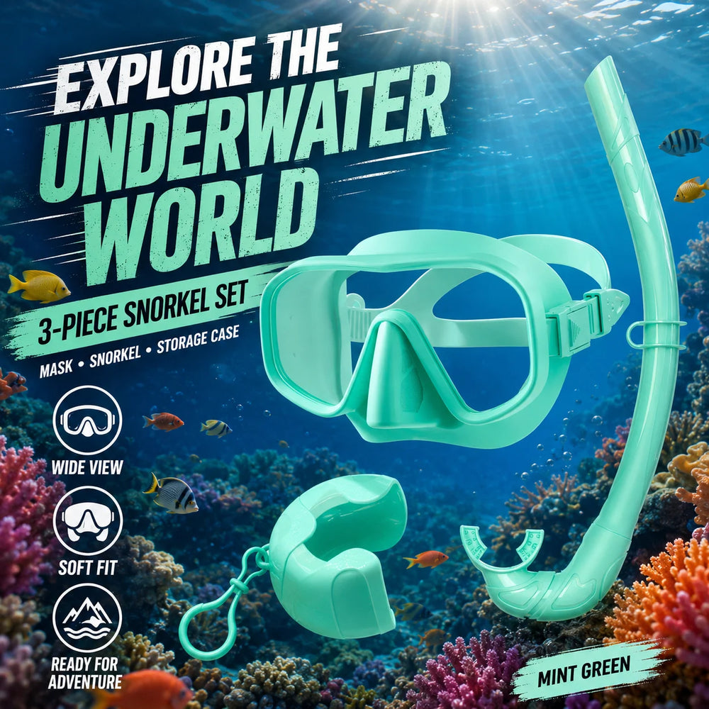 JSJM New 3PCS Snorkel Set Diving Mask Wet Snorkel Anti Fog Leak Proof Tempered Glass Wide View Silicone for Adults Men Women