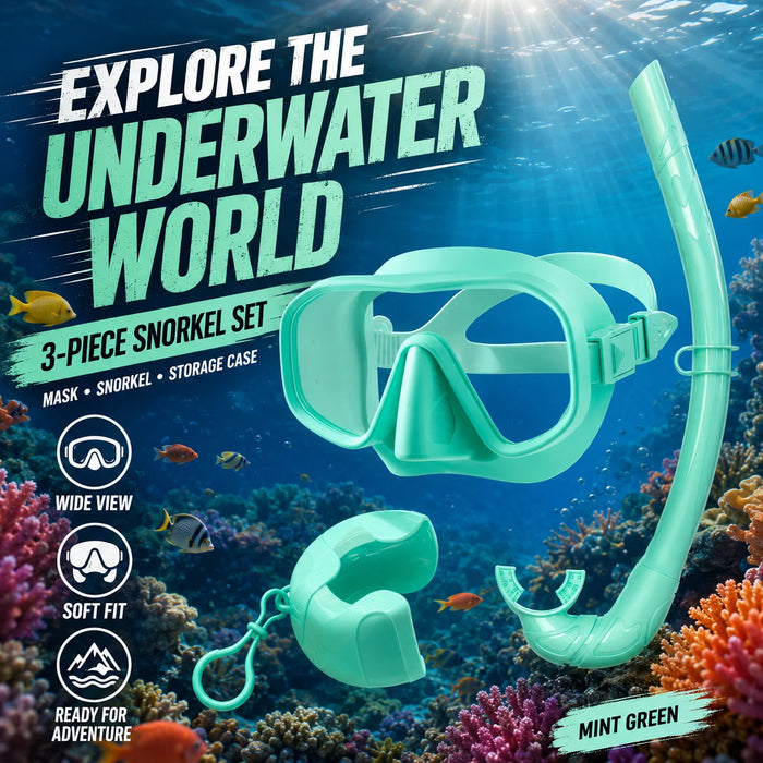 JSJM New 3PCS Snorkel Set Diving Mask Wet Snorkel Anti Fog Leak Proof Tempered Glass Wide View Silicone for Adults Men Women