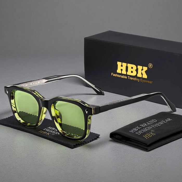 HBK Elegant Square Men's Sunglasses Fashion Frame Vintage Temple Tips Women's Travel Business Party Gift Glasses UV400