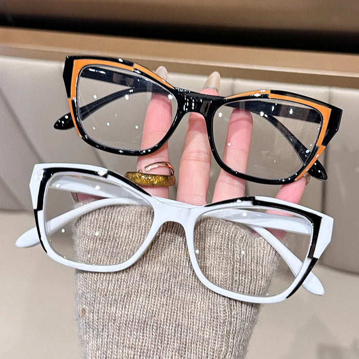 Gafas de lectura de ojo de gato elegantes para mujer - Diseño moderno de bloques de color, bloqueo de luz azul, aumento de 1.0 a 4.0