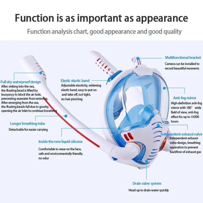 Snorkeling Mask Double Tube Silicone Full Dry Diving Mask Adult Swimming Mask Diving Goggles Self Contained Underwater Breathing