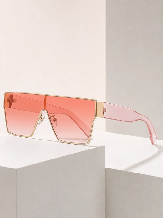 Lunettes de soleil carrées à grande monture Y2K pour hommes et femmes, monture en métal, branches larges, verres de couleur unie, lunettes de soleil tendance hip-hop
