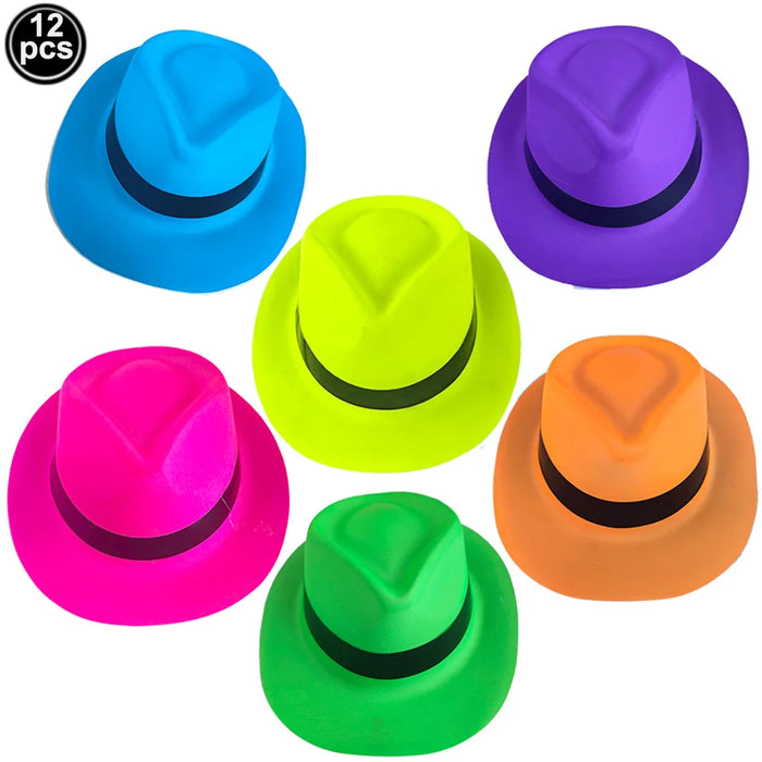6 12 24 30 Pièces de fournitures de fête néon Chapeaux formels néon phosphorescents à la lumière UV Chapeau fluorescent Décorations de fête à lumière UV pour adultes