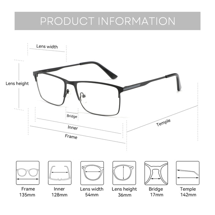 ZENOTTIC Gafas de Prescripción Progresivas de Titanio para Hombres Cuadradas Anti Luz Azul Fotocromáticas Gafas Ópticas para Miopía