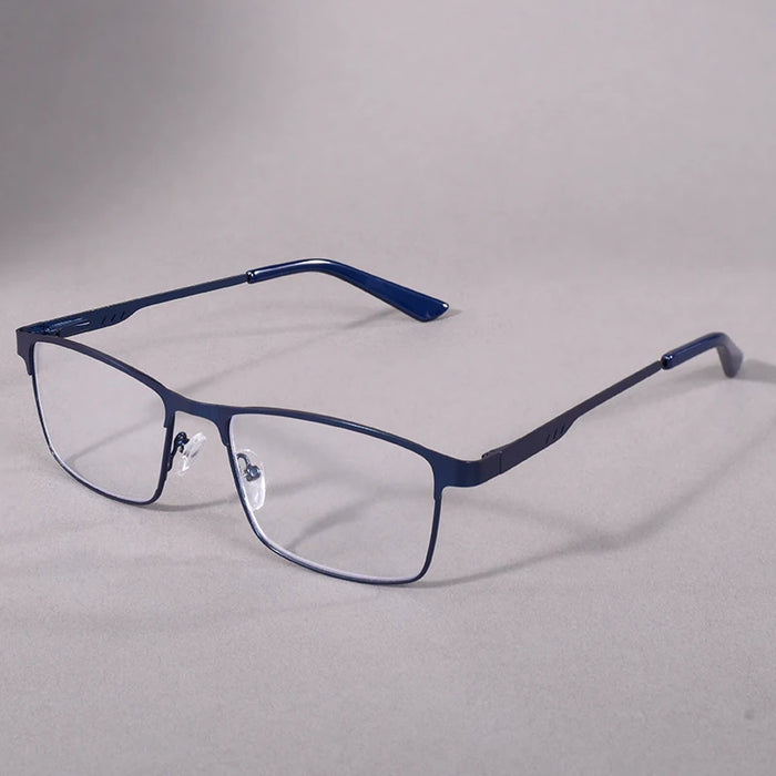 Lunettes de Lecture Anti-Lumière Bleue May Flower Homme Monture Métallique Prescription Avec Charnière à Ressort Cadre Bleu Pour Hommes +75+175