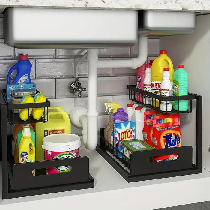 2 Tier Under Sink Organizer Pull Out Storage Rack With Sliding Drawer Wire Basket For Kitchen Bathroom Cabinet Organization