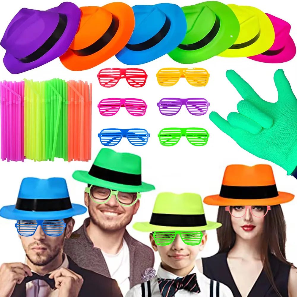 6 12 24 30 Pièces de fournitures de fête néon Chapeaux formels néon phosphorescents à la lumière UV Chapeau fluorescent Décorations de fête à lumière UV pour adultes