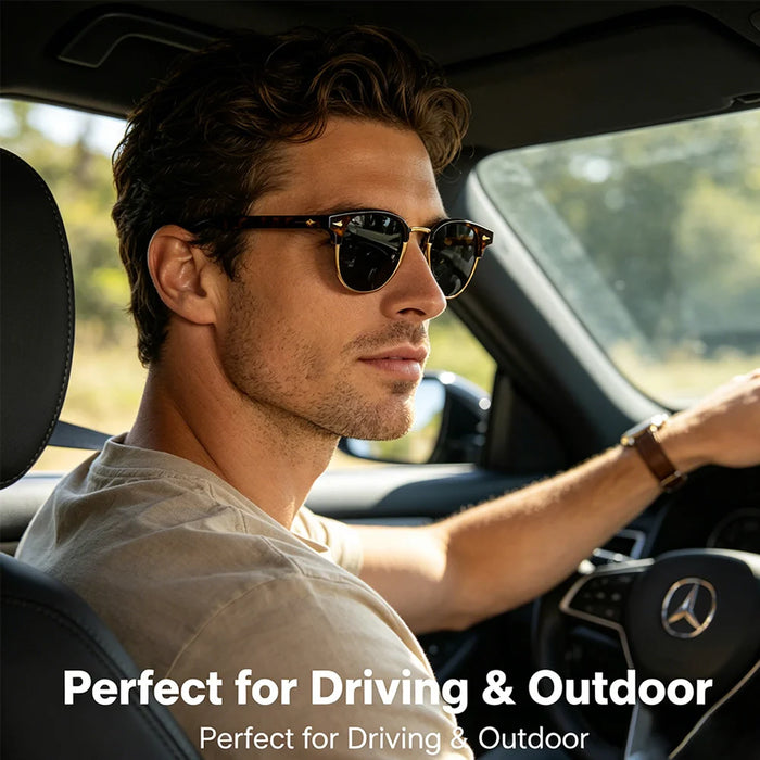 HBK Classic Men's Small Round Sunglasses Semi Frameless Metal Frame Design Sun Glasses Women's Business Outdoor Driving Eyewear