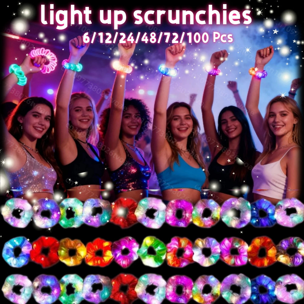 Light Up Scrunchies, LED Scrunchies Hair Bands, Elastic Glow in the Dark Srunchies Rave Accessories for Women Birthday Halloween