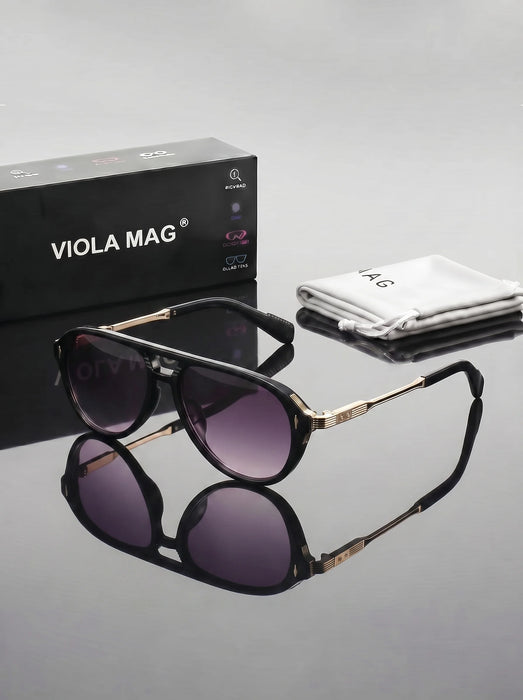 VIOLA MAG Lunettes de soleil rétro à double faisceau, monture en métal, lunettes de décoration quotidiennes pour hommes, avec étui à lunettes