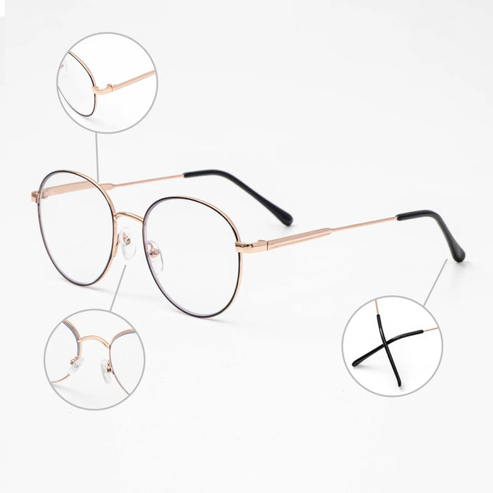 Progressive Multifocal Reading Glasses for Women Men Fashion Round Metal Frame Triple Zone Presbyopic Eyeglasses Computer Reader