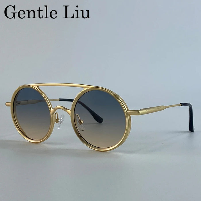 Steampunk Round Double Beam Sunglasses Men 2026 Luxury Brand Trendy Punk Metal Frame Sun Glasses For Male Driving UV400 Eyewear