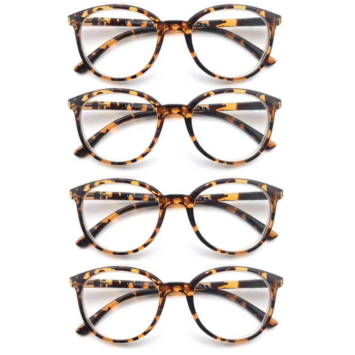 Round Reading Glasses Women Readers Eyeglasses Classic Frame Flexble Plastic Spring Hinge Lightweight Wear with Diopter +1.0~4.0