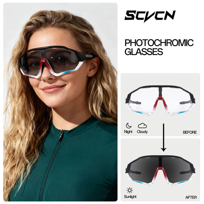 SCVCN Photochromic Cycling Sunglasses Outdoor Sports Running Drving Glasses Road MTB Bicycle Goggles  UV400 Safety Bike Eyewear