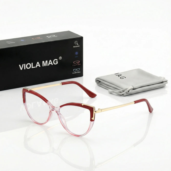 VIOLA MAG Lunettes de lecture œil de chat vintage, Lunettes anti-lumière bleue en métal, Quotidien femme, Pochette à lunettes