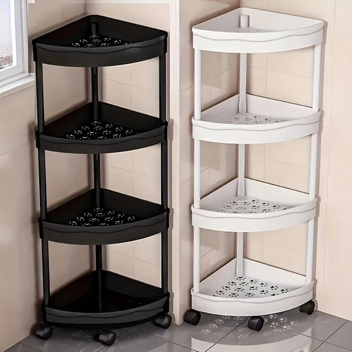 Estantería esquinera plegable moderna de 4 niveles, requiere montaje, estante de almacenamiento multifunción para baño, cocina, cosméticos, productos de baño.