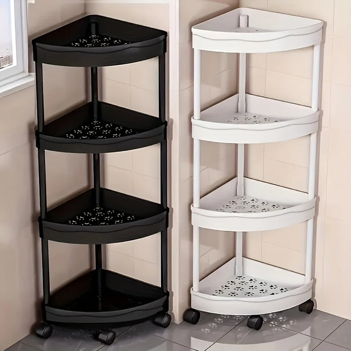 Modern 4 Tier Folding Corner Shelf Assembly Required Multifunction Storage Rack for Bathroom Kitchen Cosmetic Bath Product