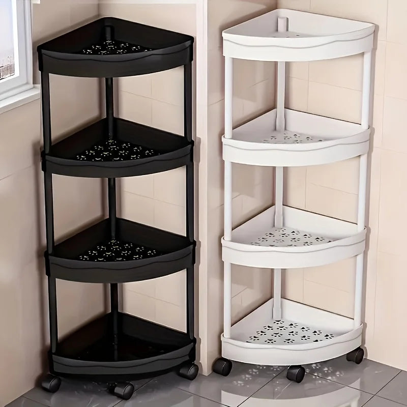 Modern 4 Tier Folding Corner Shelf Assembly Required Multifunction Storage Rack for Bathroom Kitchen Cosmetic Bath Product