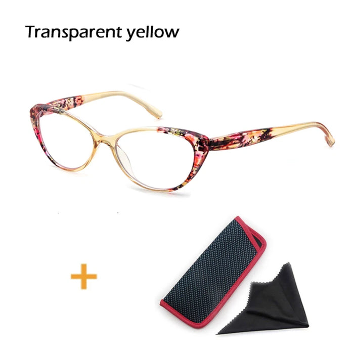 Cat's Eye Women's Anti-Blue Light Reading Glasses,, Floral Pattern Fashion Lightweight Frame, Diopter +0 ~ +4.5