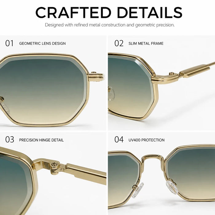 Lunettes de soleil punk octogonales rétro pour hommes 2026, monture métallique carrée de luxe, vintage, verres solaires dégradés UV400, style Steampunk