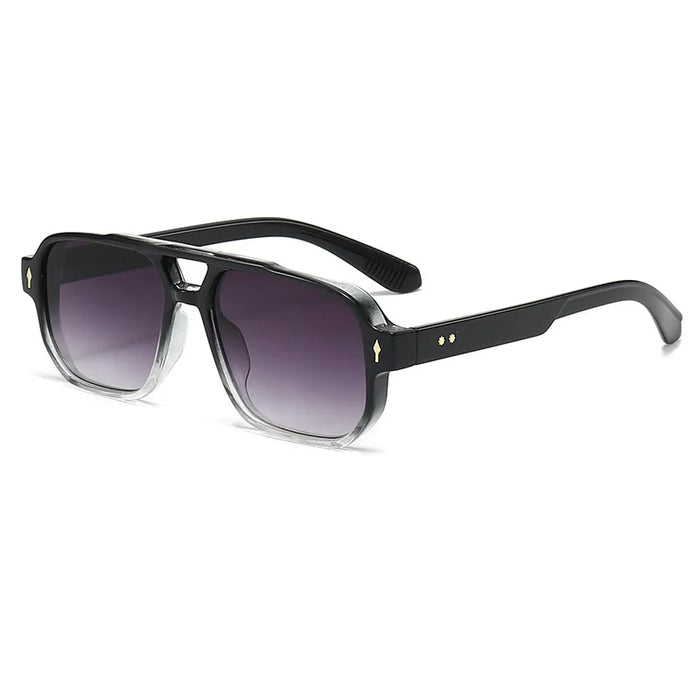 Lunettes de soleil carrées classiques à double pont pour hommes et femmes, verres transparents couleur océan, lunettes tendance avec rivets, protection UV400