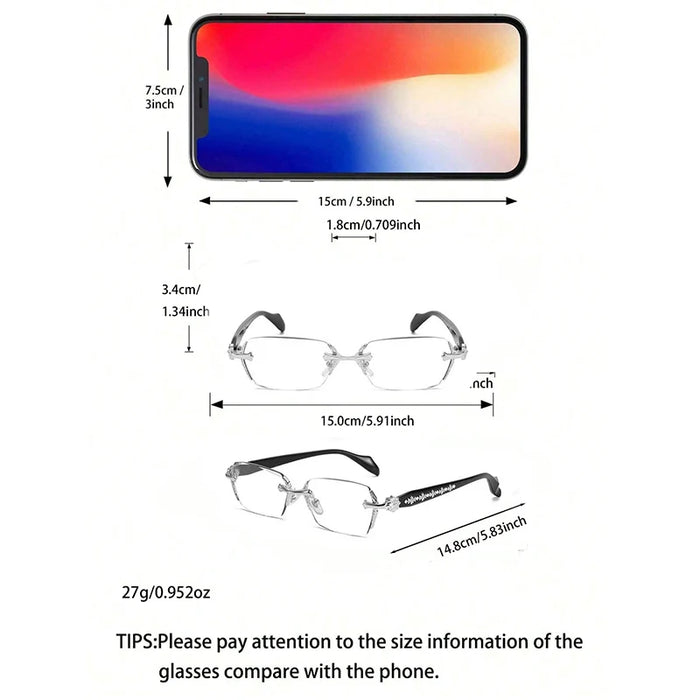Lunettes de vue sans monture unisexe pour la myopie, avec montures en métal et verres photochromiques ; adaptées à un usage quotidien au bureau.