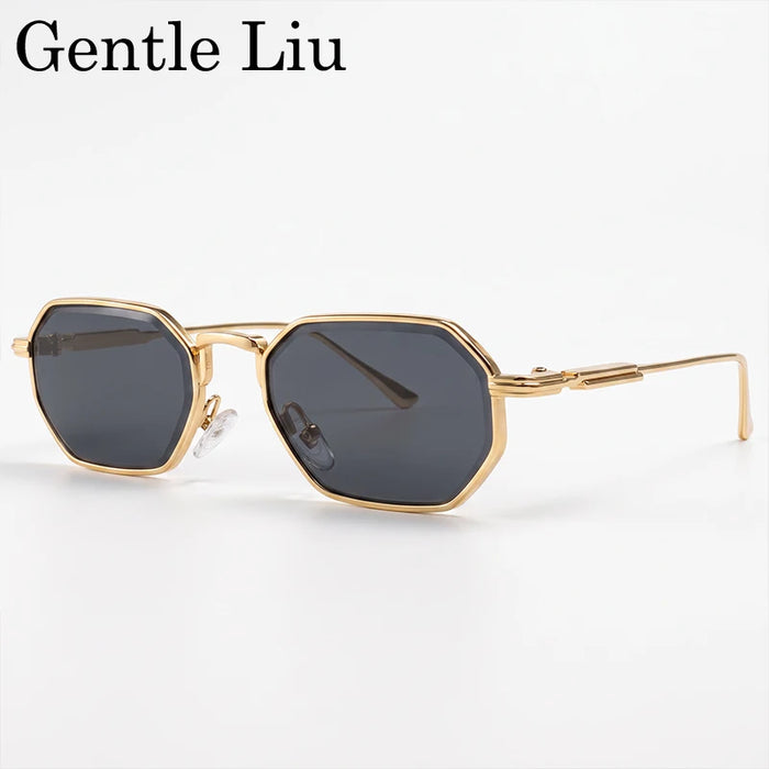 Lunettes de soleil punk octogonales rétro pour hommes 2026, monture métallique carrée de luxe, vintage, verres solaires dégradés UV400, style Steampunk