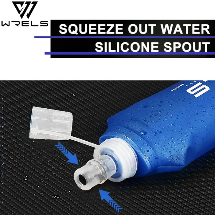 WRELS Botella de agua blanda para camping, deportes, bolsa plegable, cantimplora para correr al aire libre, mochila de hidratación, cintura, bicicleta, sin BPA