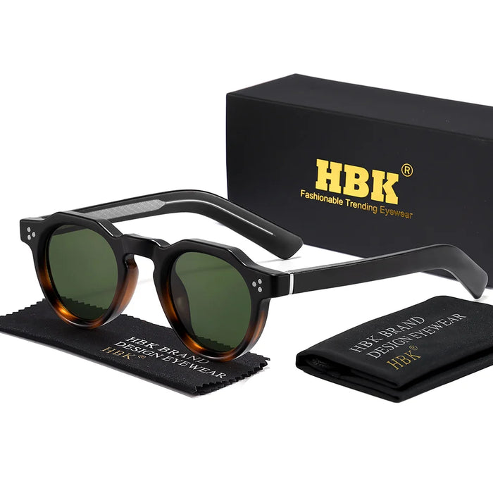 HBK Retro Small Round Men Sunglasses High-Quality Thick Style Women Outdoor Travel Business Driving Decorative Glasses UV400