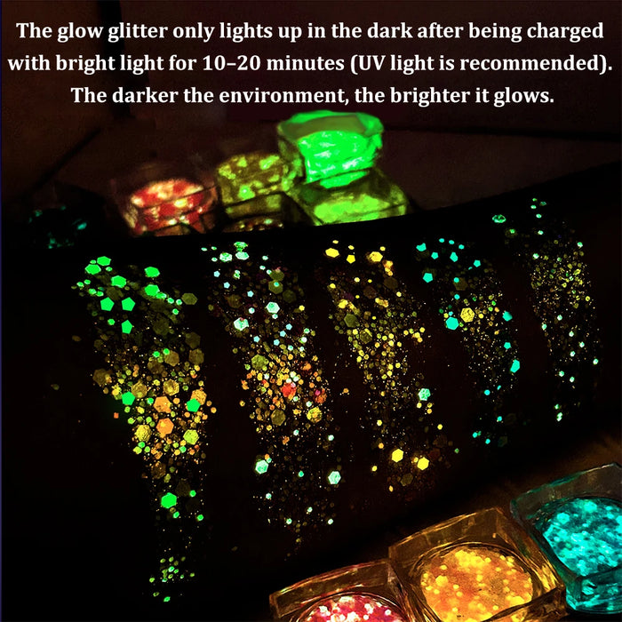 Luminous Glitter Gel Face Body Art Makeup UV Glow in The Dark Waterproof Long Lasting for Party Rave Festival Cosmetic Tool