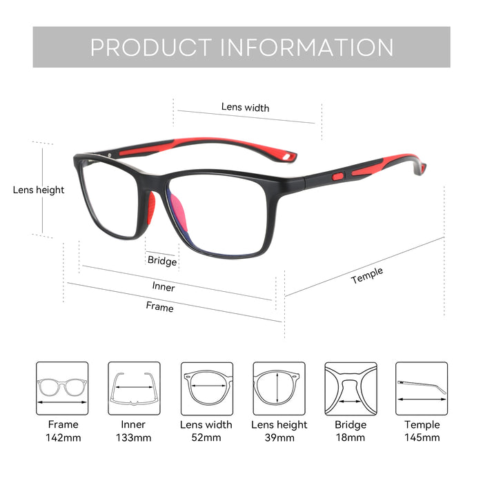 ZENOTTIC Lunettes de vue de sport carrées Myopie Lunettes de mode Photochromiques Progressives Optiques pour Hommes Femmes