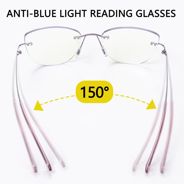 Gafas de lectura multifocales progresivas para mujer sin montura, antiluz azul, presbicia, gafas de lujo con corte de borde morado y rosa